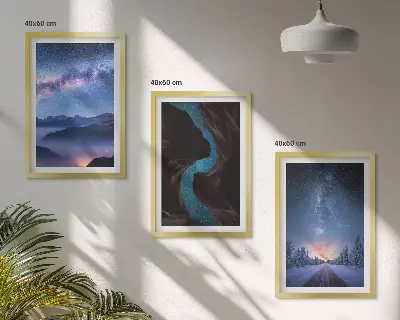 Night sky mountain winter landscape wall art set of 3 framed pieces