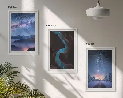 Night sky mountain winter landscape wall art set of 3 framed pieces