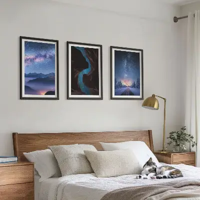 Night sky mountain winter landscape wall art set of 3 framed pieces