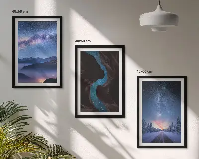 Night sky mountain winter landscape wall art set of 3 framed pieces