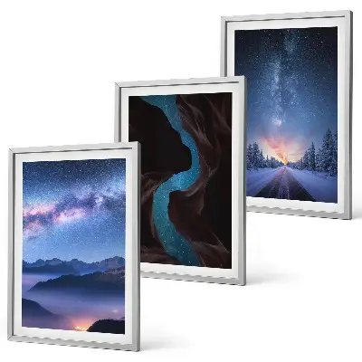 Night sky mountain winter landscape wall art set of 3 framed pieces