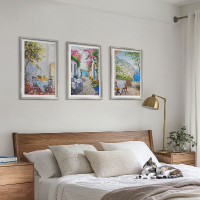 Three-piece wall art piece Charming streets, plants, sea