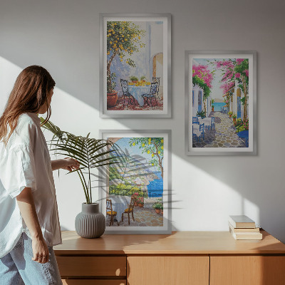 Three-piece wall art piece Charming streets, plants, sea