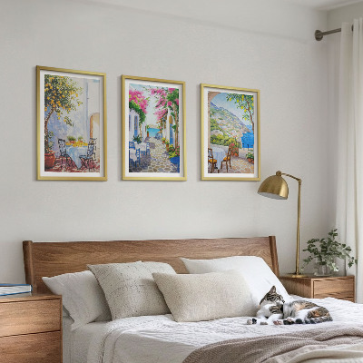 Three-piece wall art piece Charming streets, plants, sea