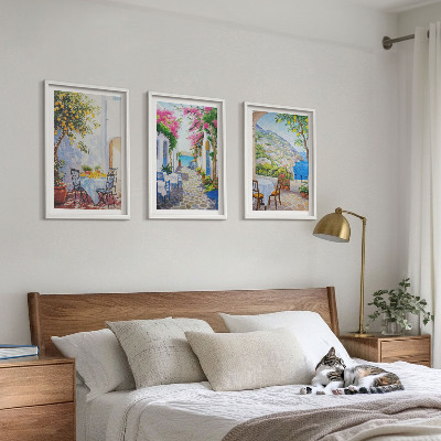 Three-piece wall art piece Charming streets, plants, sea