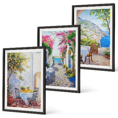 Three-piece wall art piece Charming streets, plants, sea