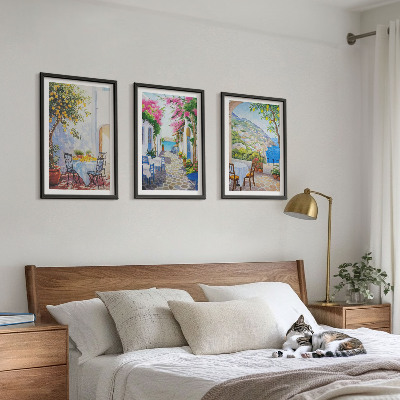 Three-piece wall art piece Charming streets, plants, sea