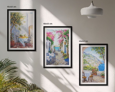 Three-piece wall art piece Charming streets, plants, sea