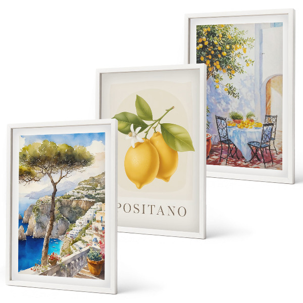 Set of 3 framed wall art pieces Views of Positano with lemons