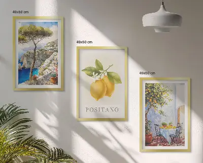 Views of Positano with lemons framed wall art set of 3 pieces