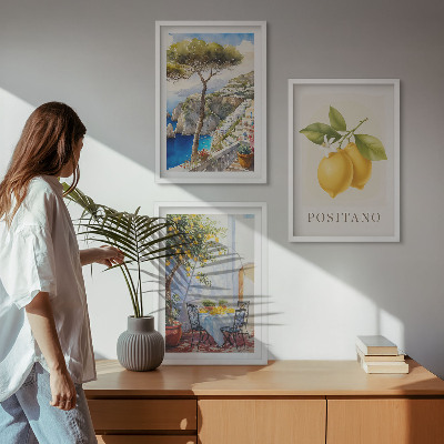 Set of 3 framed wall art pieces Views of Positano with lemons
