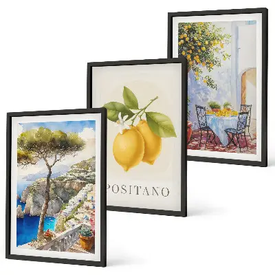 Views of Positano with lemons framed wall art set of 3 pieces