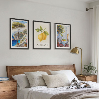 Set of 3 framed wall art pieces Views of Positano with lemons