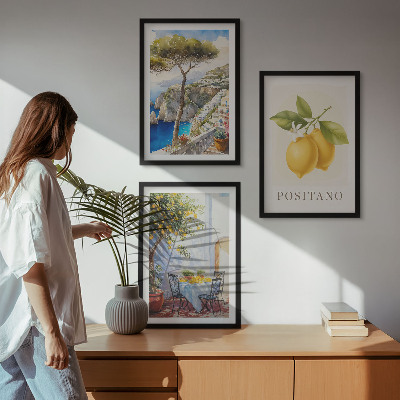 Set of 3 framed wall art pieces Views of Positano with lemons