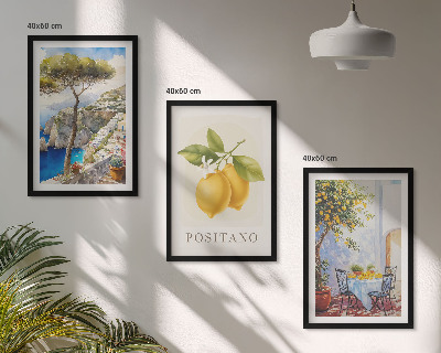 Set of 3 framed wall art pieces Views of Positano with lemons