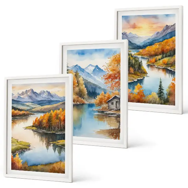 Autumn mountain landscapes wall art set