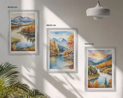 Autumn mountain landscapes wall art set 