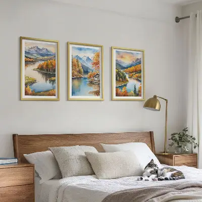 Autumn mountain landscapes wall art set 