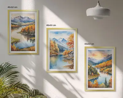 Autumn mountain landscapes wall art set 