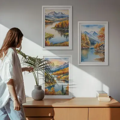 Autumn mountain landscapes wall art set 