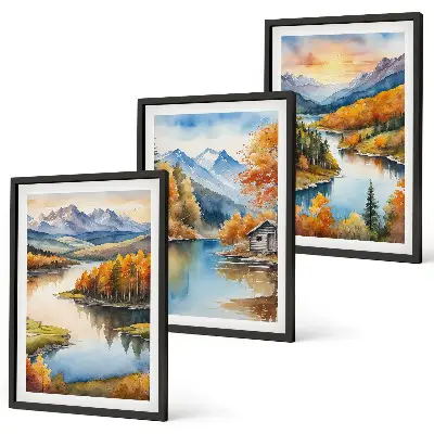 Autumn mountain landscapes wall art set 