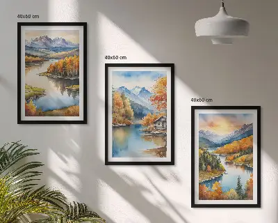 Autumn mountain landscapes wall art set 