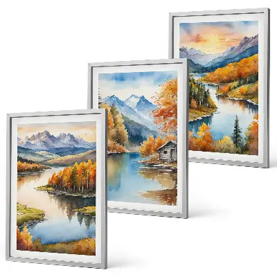 Autumn mountain landscapes wall art set 