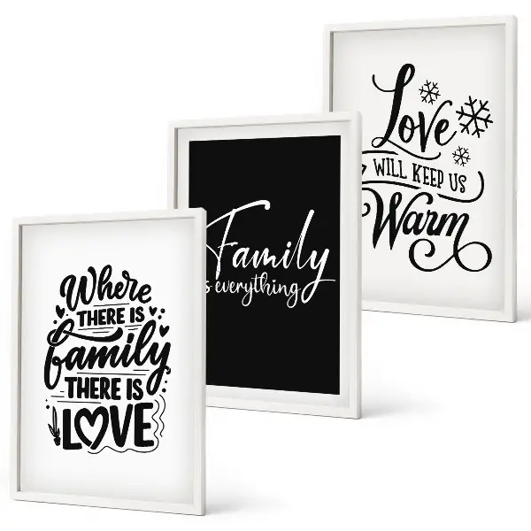Three-piece wall art set featuring family, love, warmth, and home themes