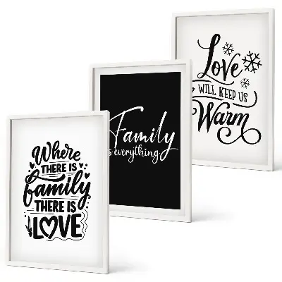 Three-piece wall art set featuring family, love, warmth, and home themes