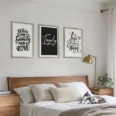 Three-piece wall art set featuring family, love, warmth, and home themes