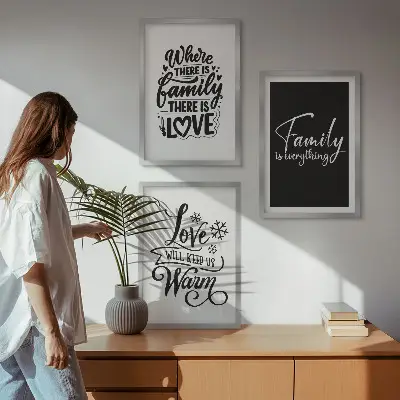Three-piece wall art set featuring family, love, warmth, and home themes