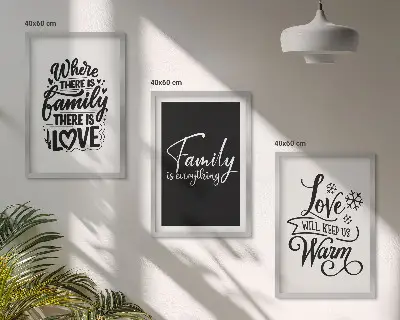 Three-piece wall art set featuring family, love, warmth, and home themes