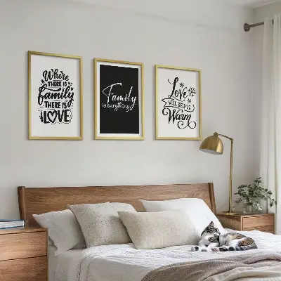 Three-piece wall art set featuring family, love, warmth, and home themes