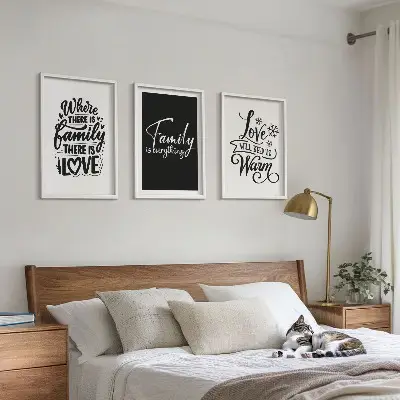 Three-piece wall art set featuring family, love, warmth, and home themes