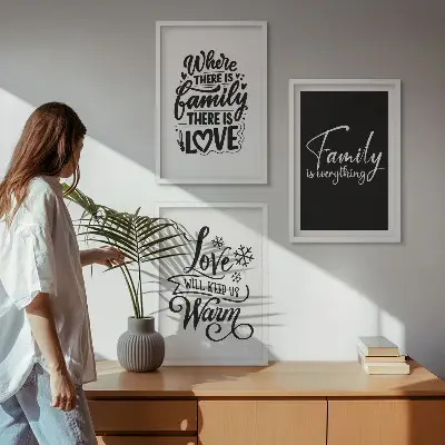 Three-piece wall art set featuring family, love, warmth, and home themes