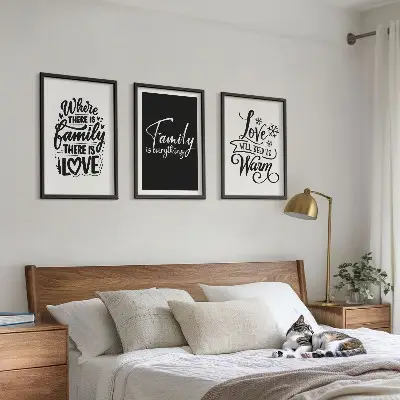 Three-piece wall art set featuring family, love, warmth, and home themes