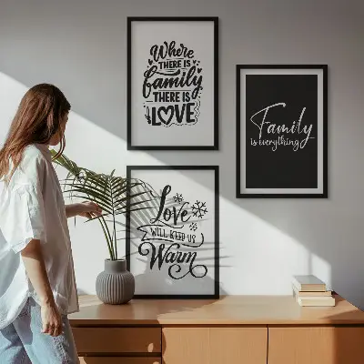 Three-piece wall art set featuring family, love, warmth, and home themes