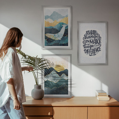 Set of 3 framed wall art pieces Abstract Mountains Inspiration
