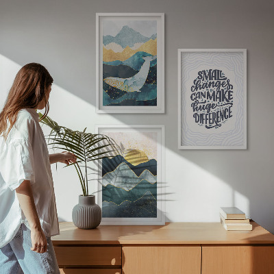 Set of 3 framed wall art pieces Abstract Mountains Inspiration