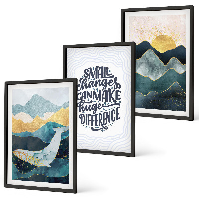 Set of 3 framed wall art pieces Abstract Mountains Inspiration