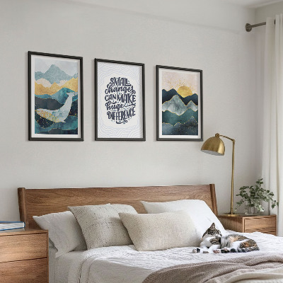 Set of 3 framed wall art pieces Abstract Mountains Inspiration