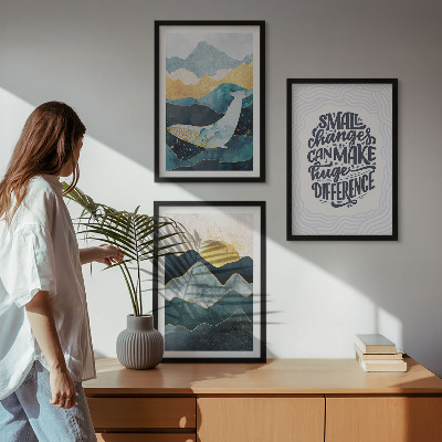 Set of 3 framed wall art pieces Abstract Mountains Inspiration