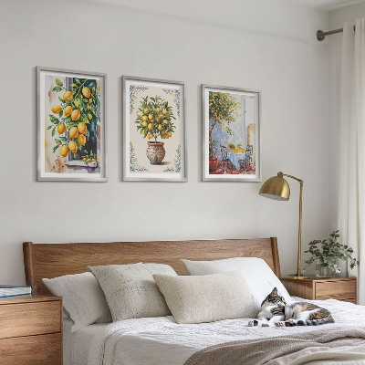 Wall art set Lemon trees fruits sun