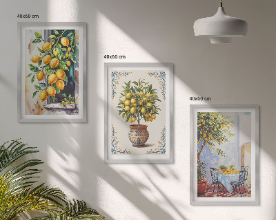 Wall art set Lemon trees fruits sun