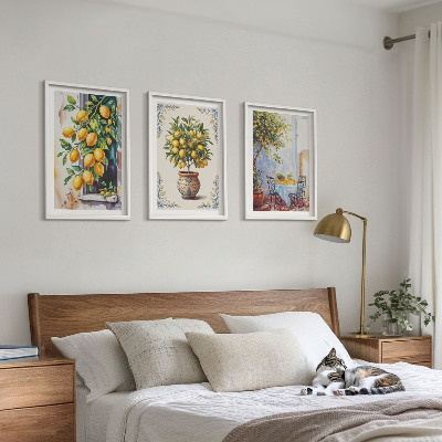 Wall art set Lemon trees fruits sun
