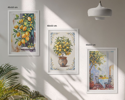 Wall art set Lemon trees fruits sun