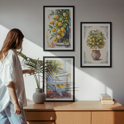 Wall art set Lemon trees fruits sun