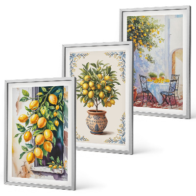 Wall art set Lemon trees fruits sun