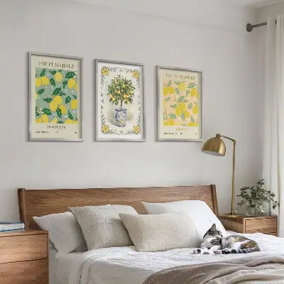 Three-piece citrus fruit tree wall art Italian style canvas print