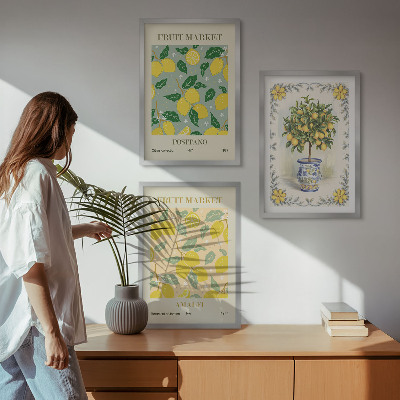 Three-piece wall art piece Citrus tree fruit Italy